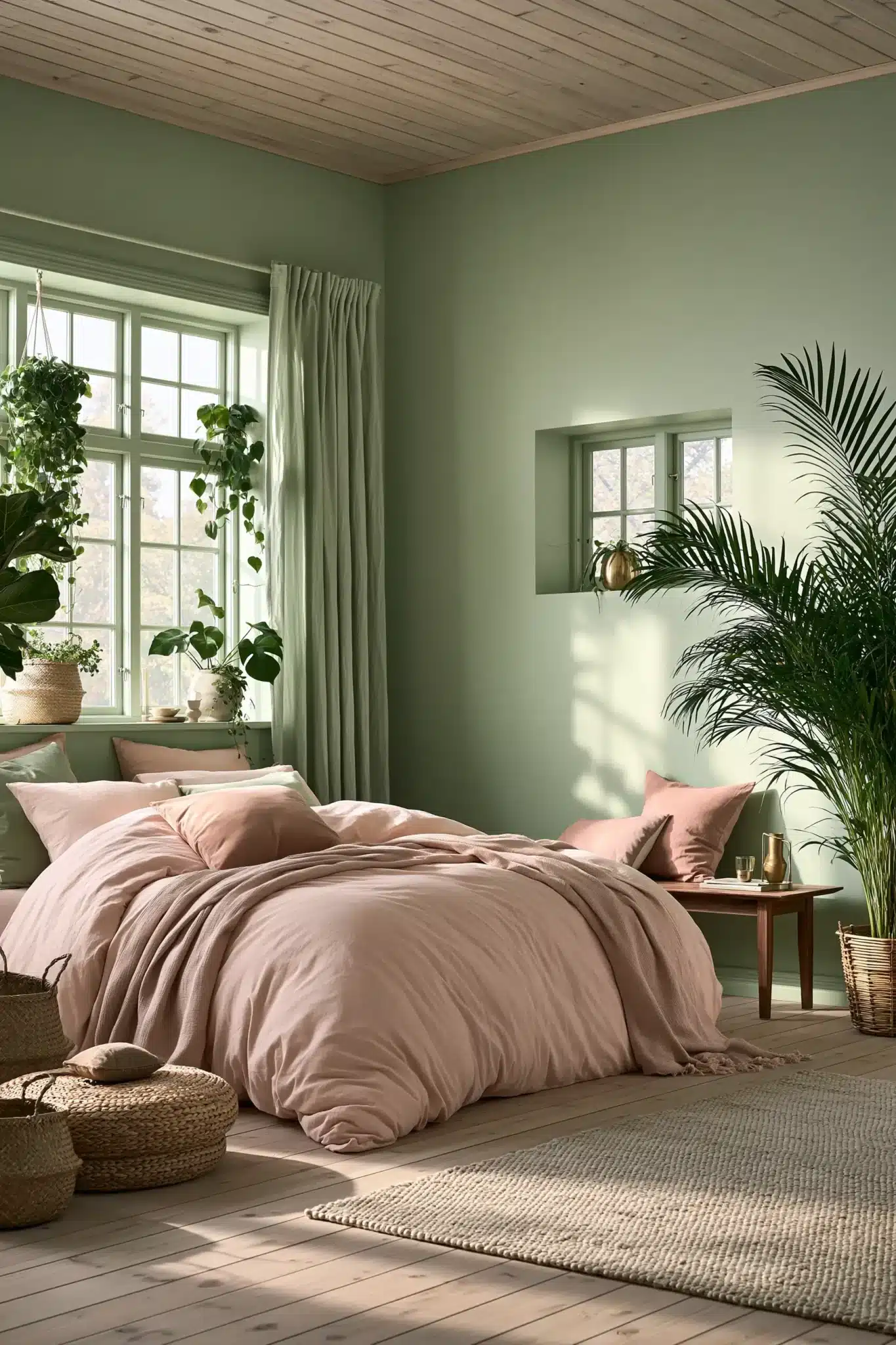 sage green and blush bedroom