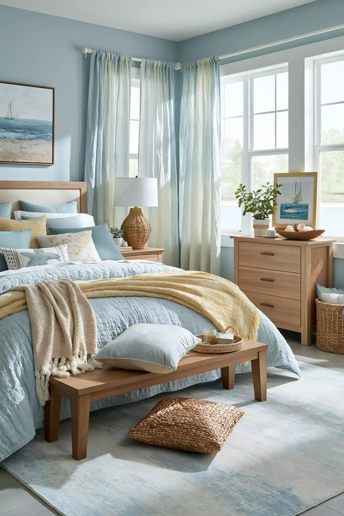 light blue and yellow bedroom
