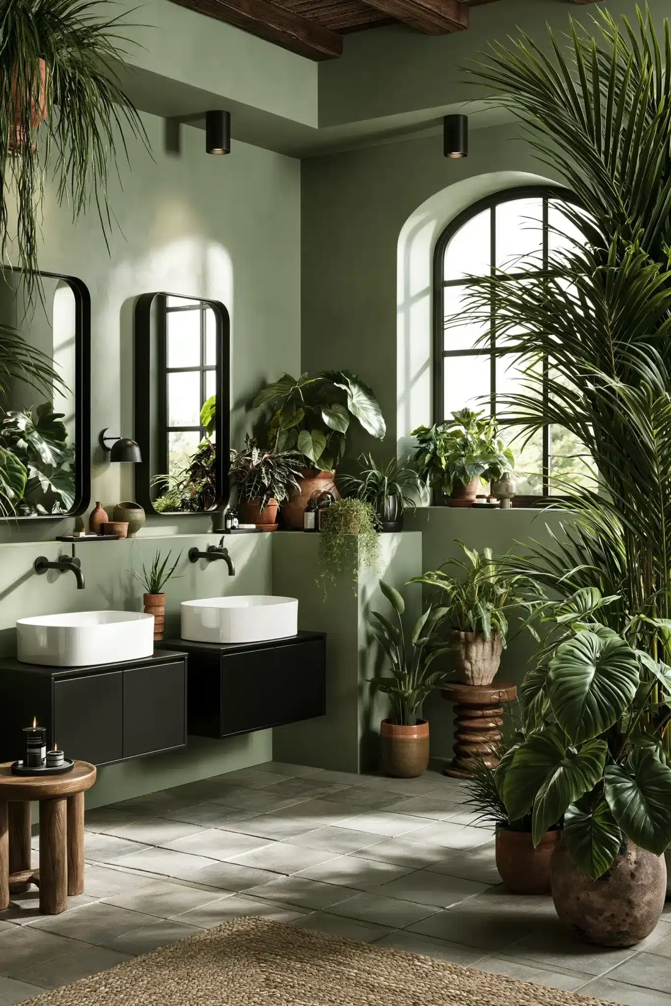 sage green and black bathroom