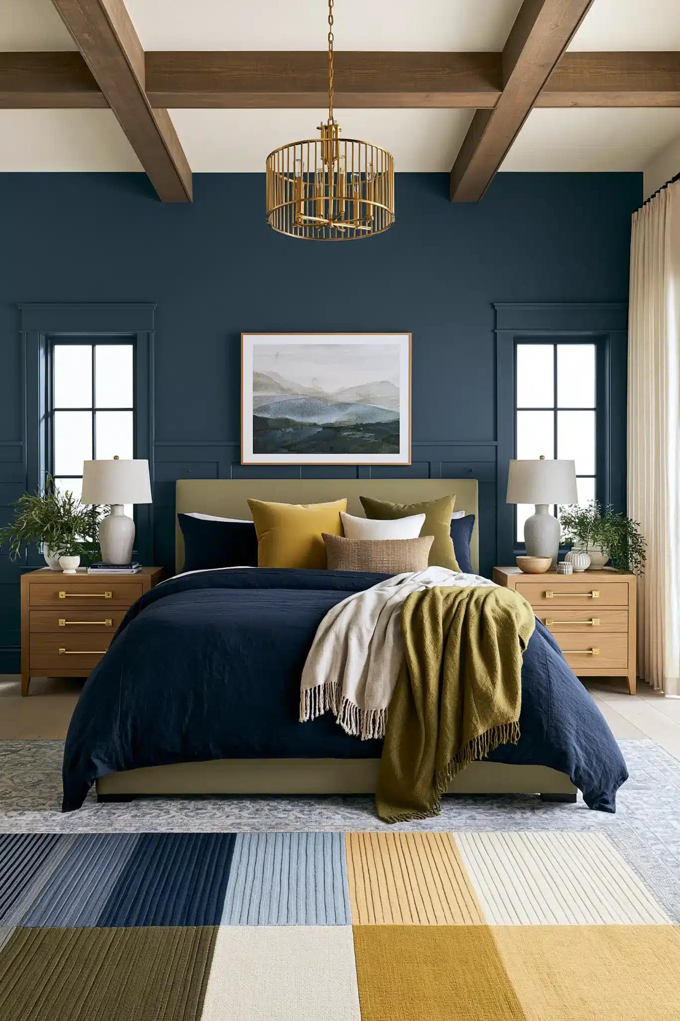 navy blue and green bedroom