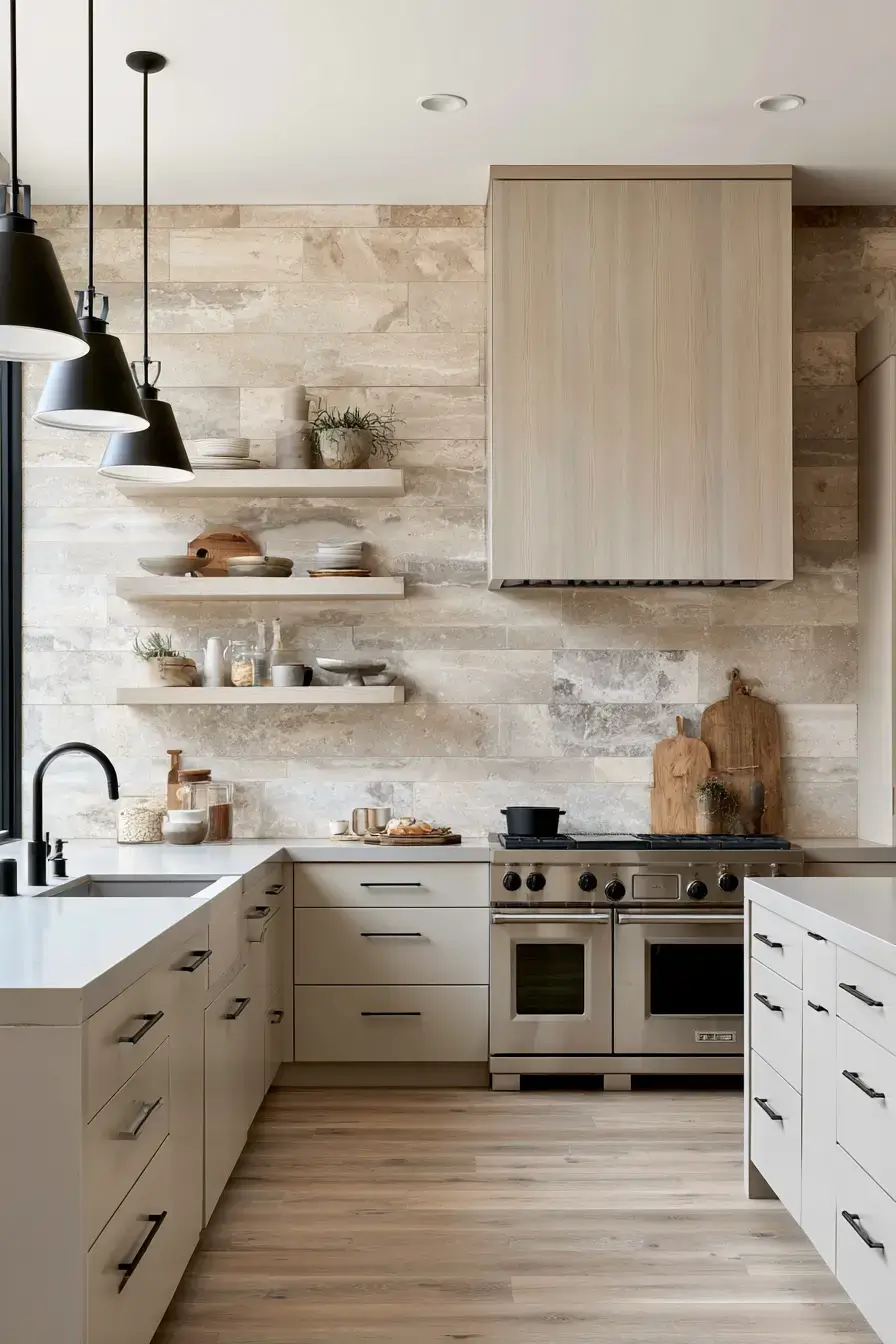 natural stone backsplash kitchen