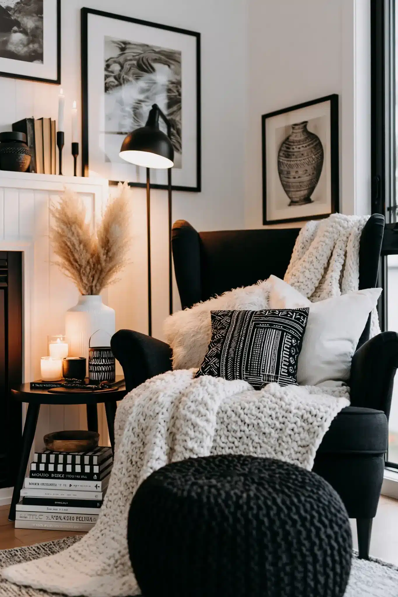 black and white living room decor