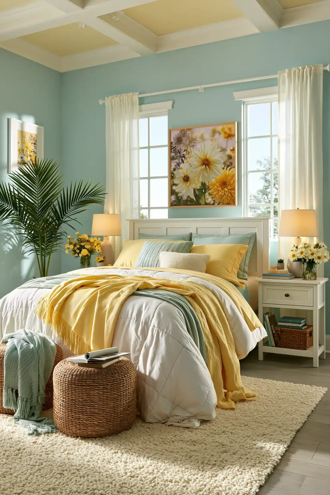 light blue and yellow bedroom