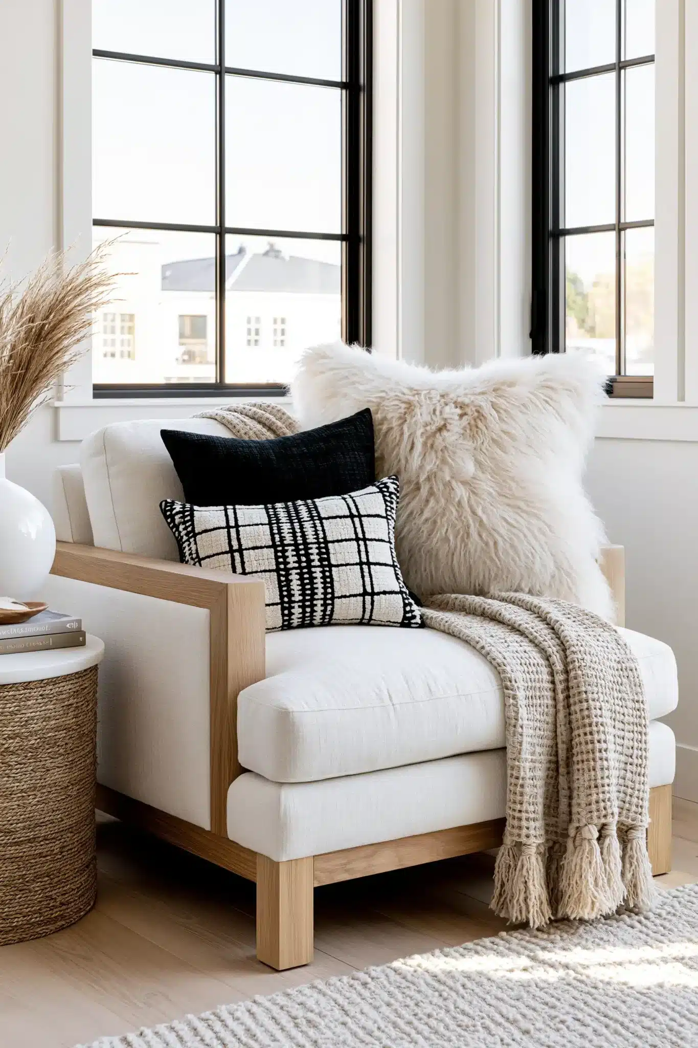black and white living room decor