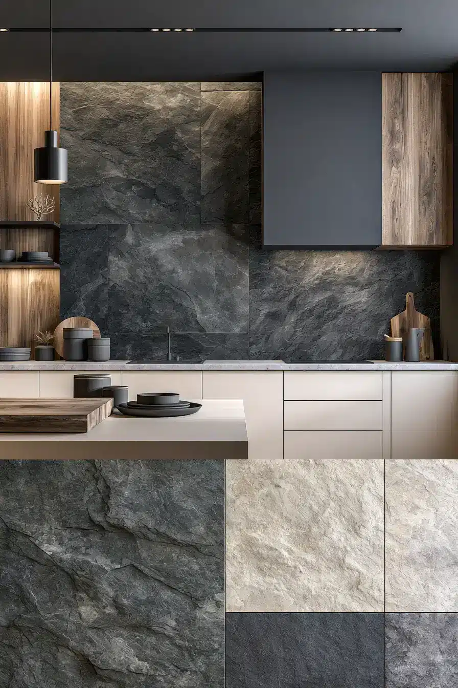 natural stone backsplash kitchen