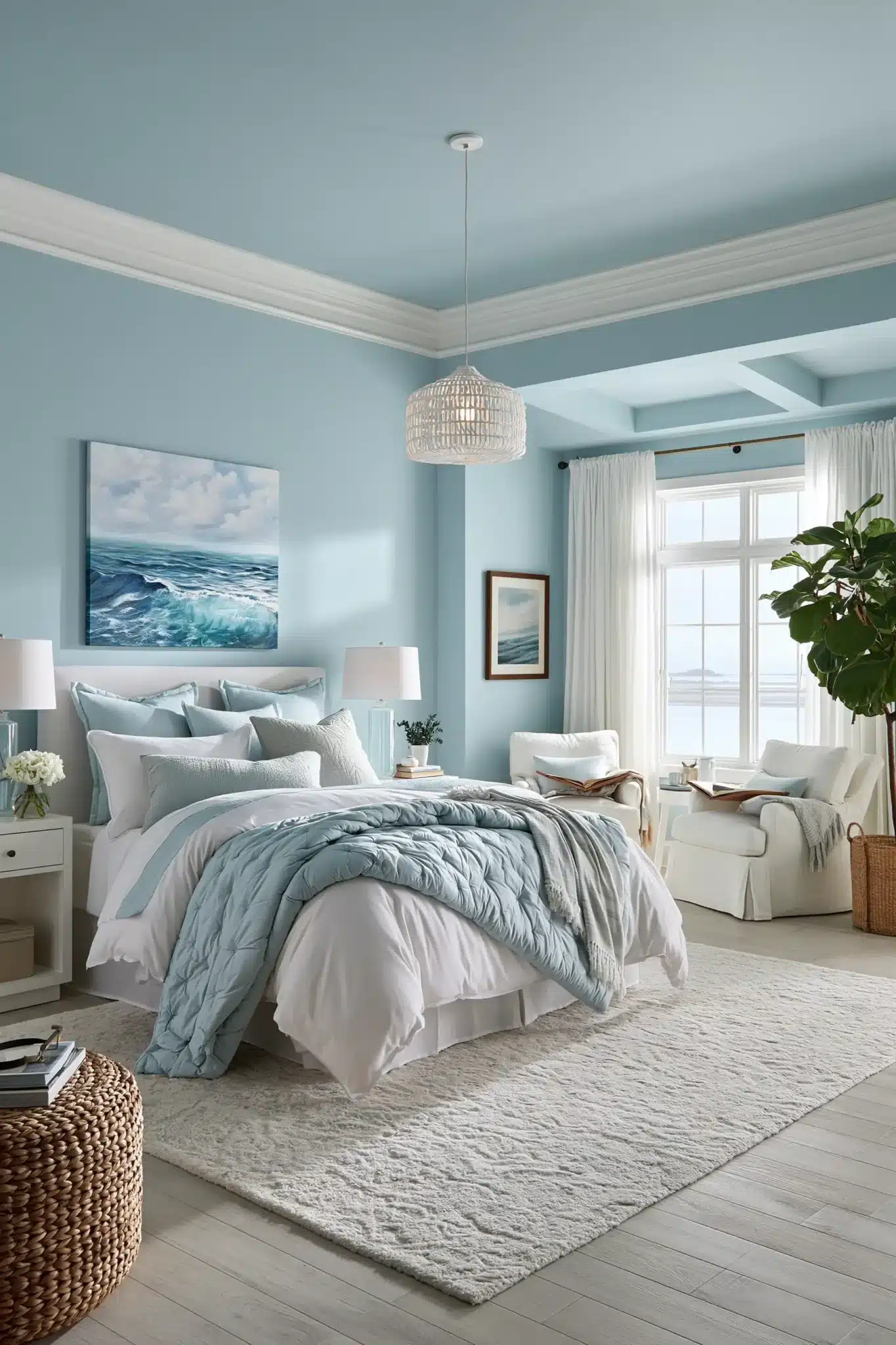 light blue and white bedroom