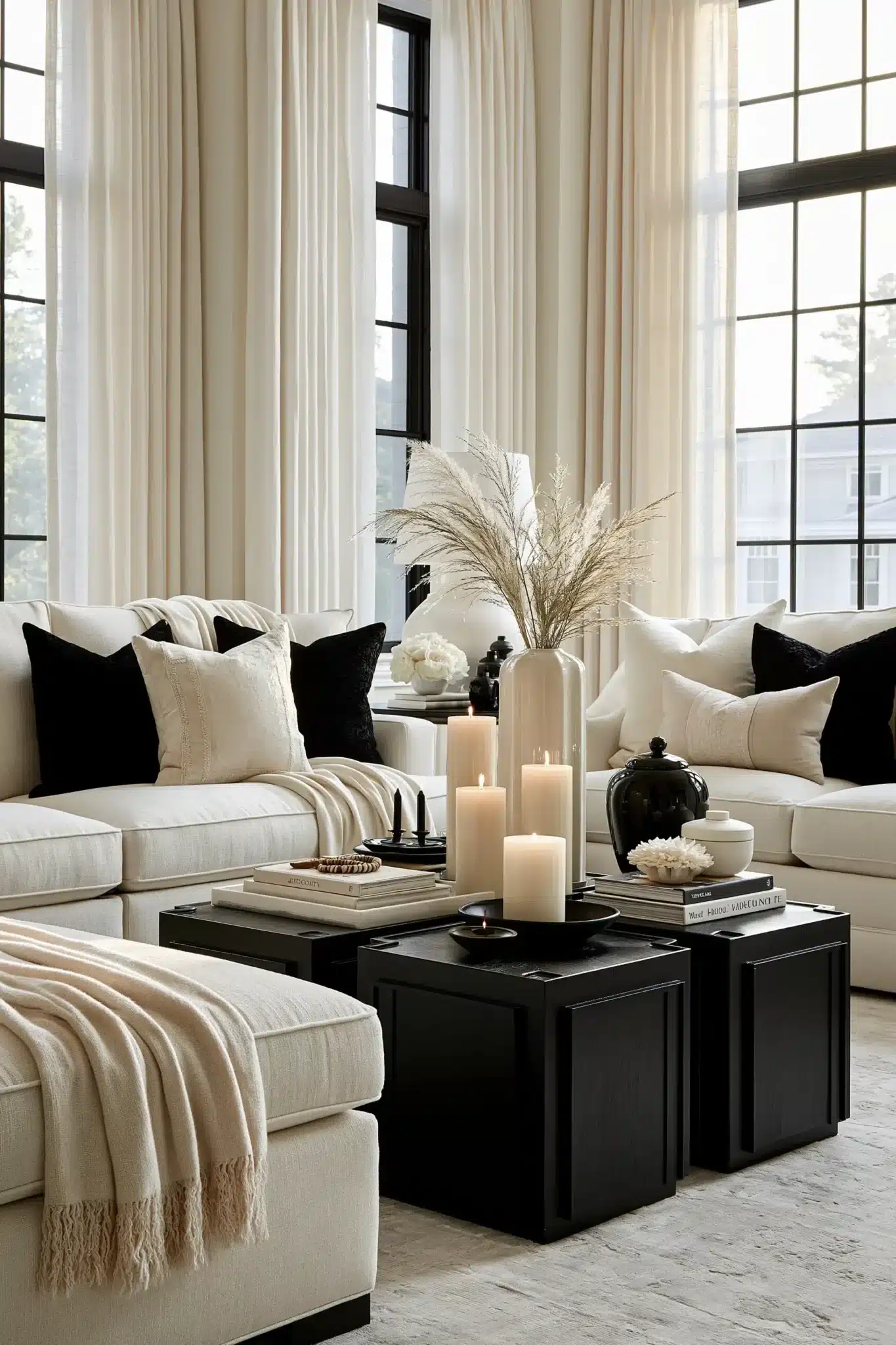 black and white living room decor