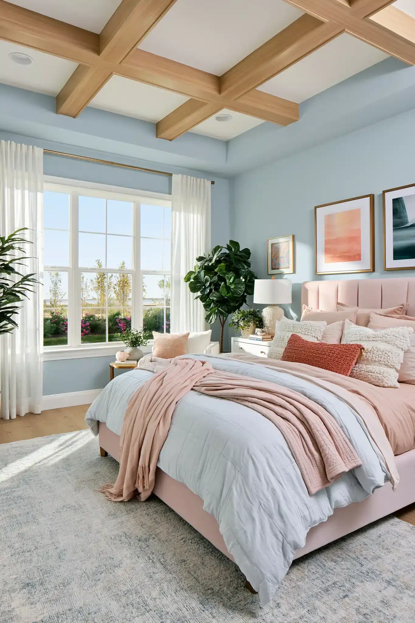 light blue and pink bedroom