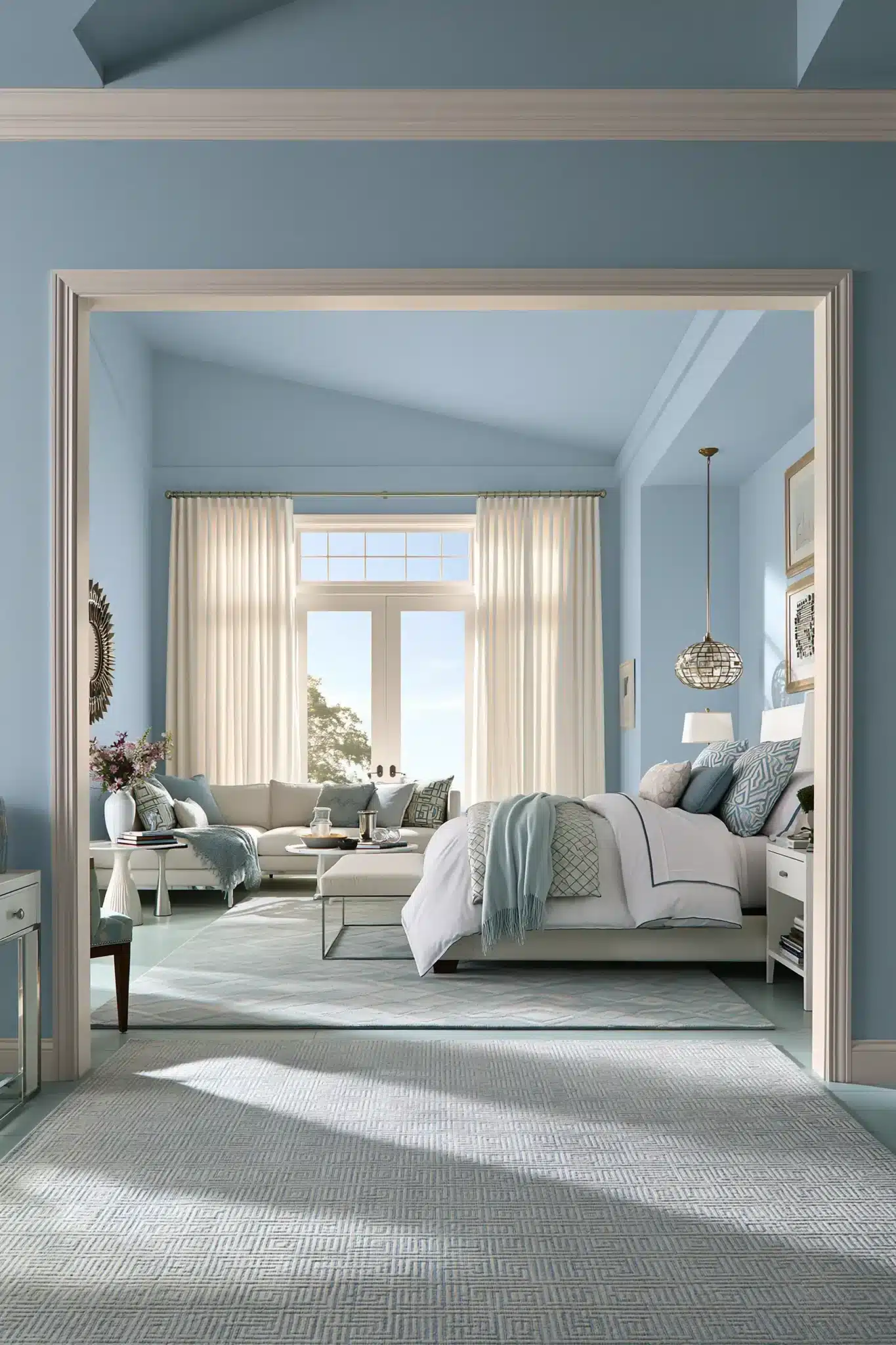 light blue and white bedroom