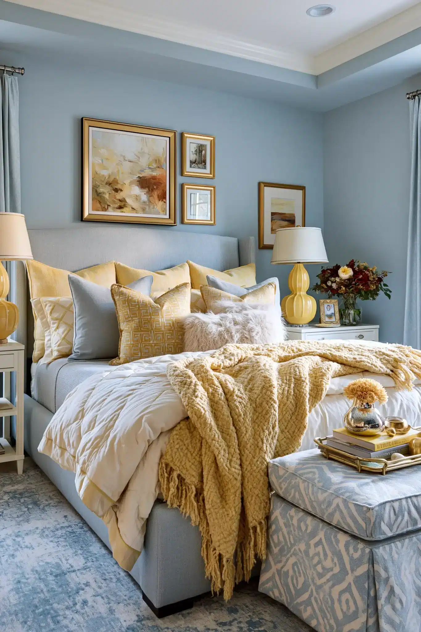light blue and yellow bedroom