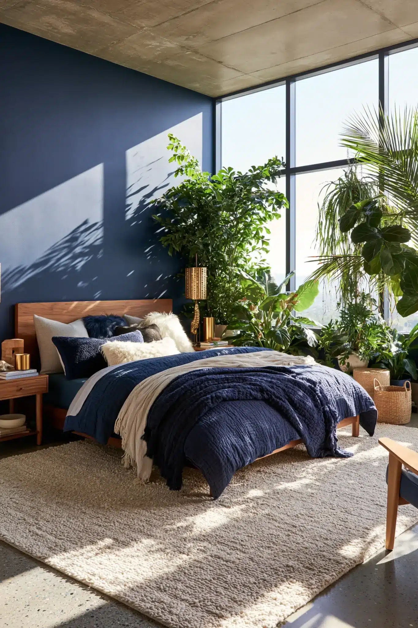 navy blue and green bedroom